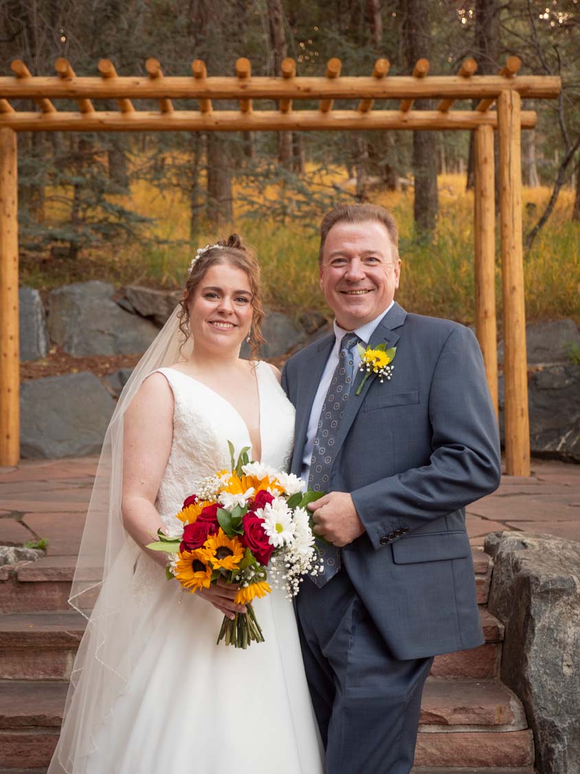 bride portrait with father at the pines at genesee